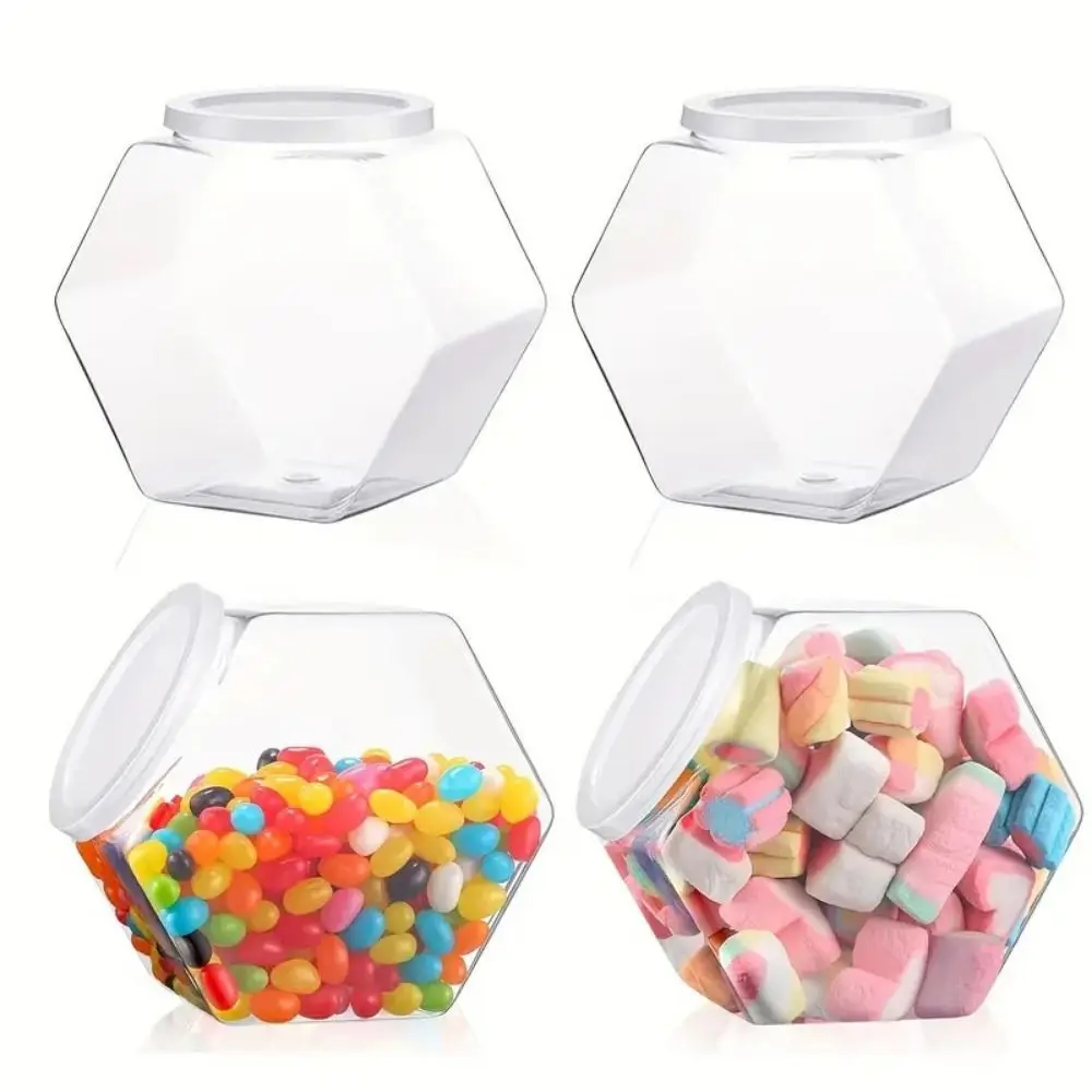 Barattolo Esagonale Portatile per Caramelle e Biscotti, Contenitore in Plastica Trasparente Riutilizzabile con Coperchio, Organizzatore da Bancone per Conservazione Alimenti