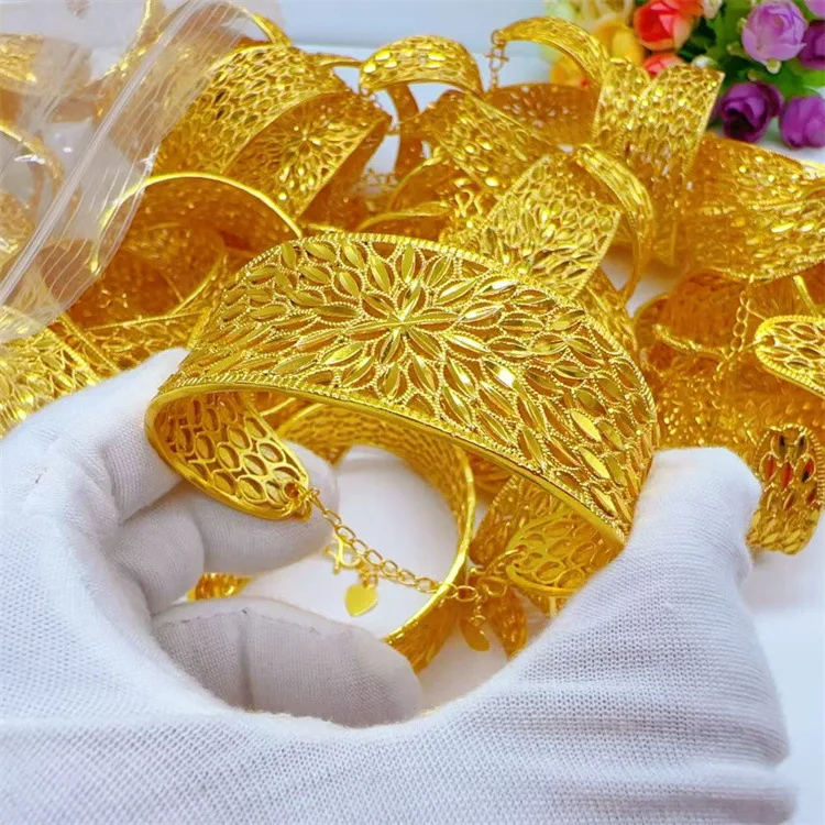 Bracciale da donna in piuma di pavone in oro 24 carati, oro puro AU999 - Nuovo stile aperto placcato in oro da donna, accessorio da polso