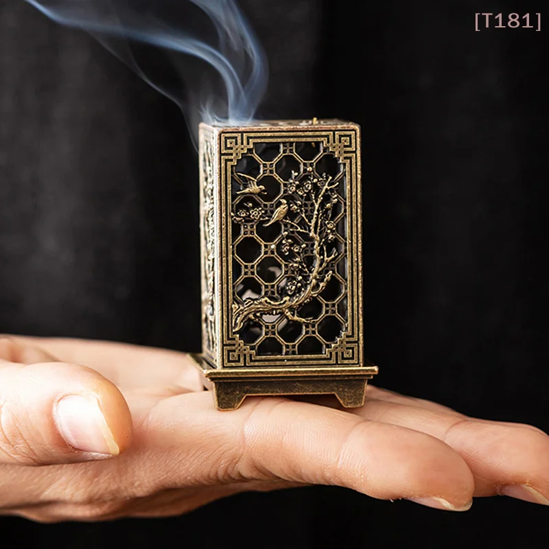 Bruciatore d'incenso in lega a forma quadrata verticale, porta incenso per aromaterapia domestica, ornamento per interni, bruciatore d'incenso cinese
