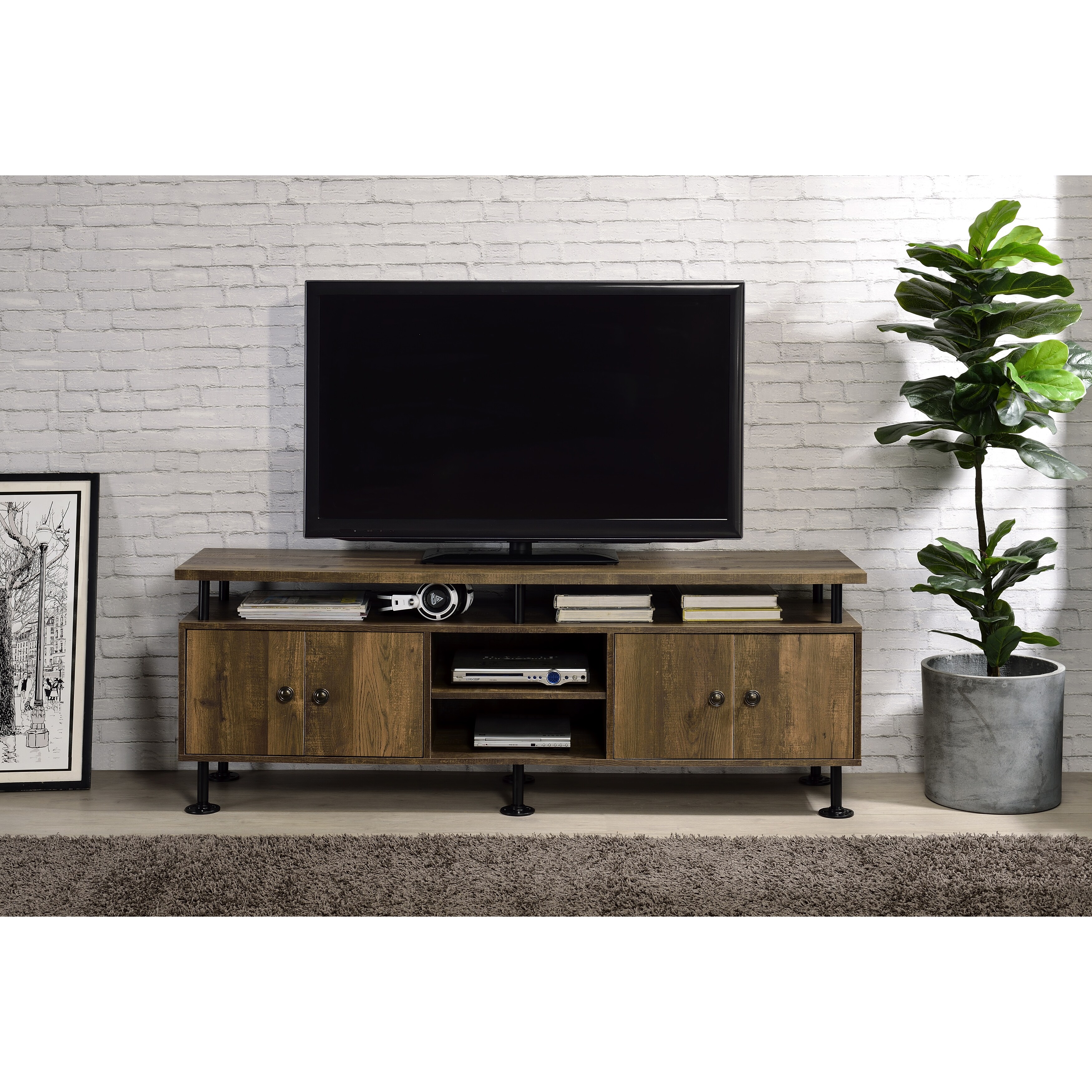60" TV Stand with 4 Open Compartment and 4 Door Storage for TVs Up to 60"