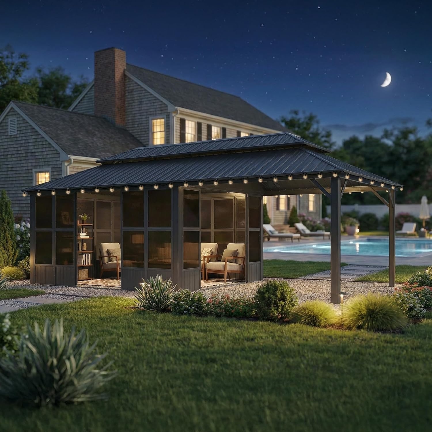 PURPLE LEAF Double Top Outdoor Sunroom All-Weather Screen House Patio Hardtop Gazebo