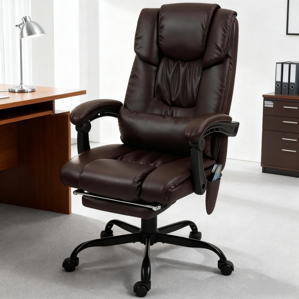 Massage Office Chair with 6 Vibrating Points, High Back Reclining Office Chair with Footrest and Remote, For Home and Office