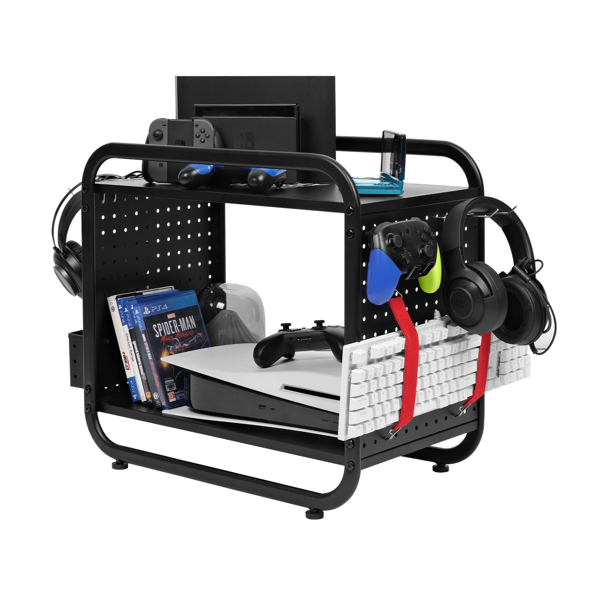 2-Tier Metal Video Game Console Storage Tower