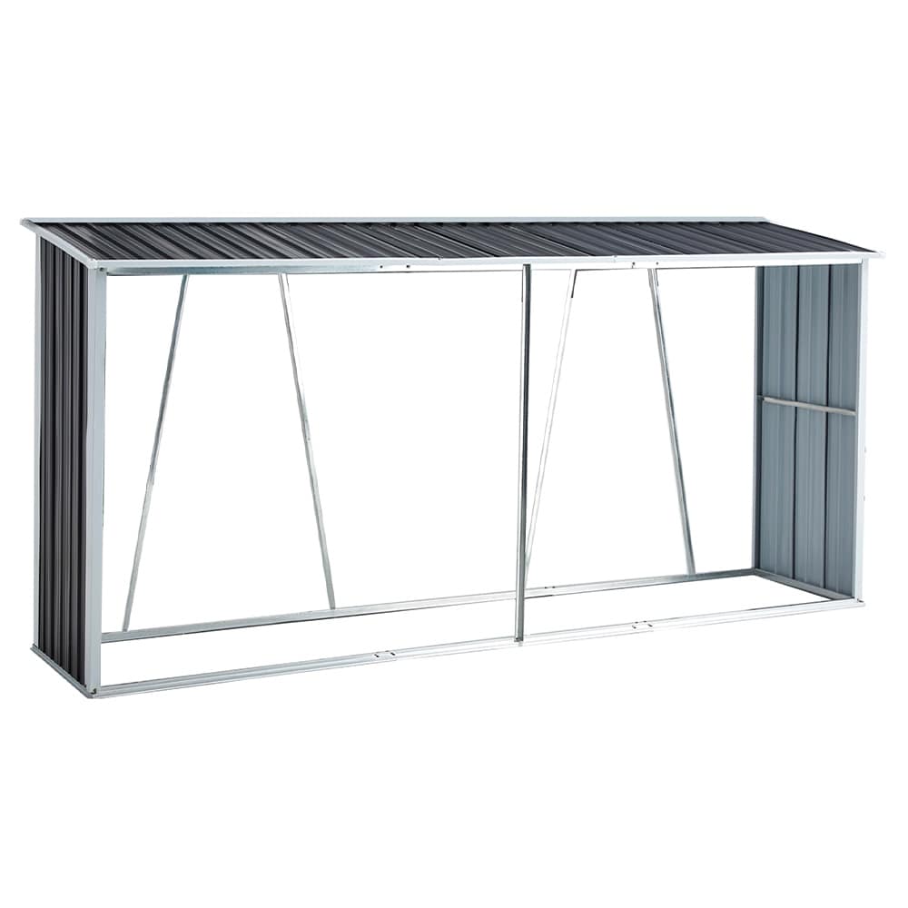 Galvanized Steel Outdoor Firewood Rack Log Holder Storage Shed w/Roof