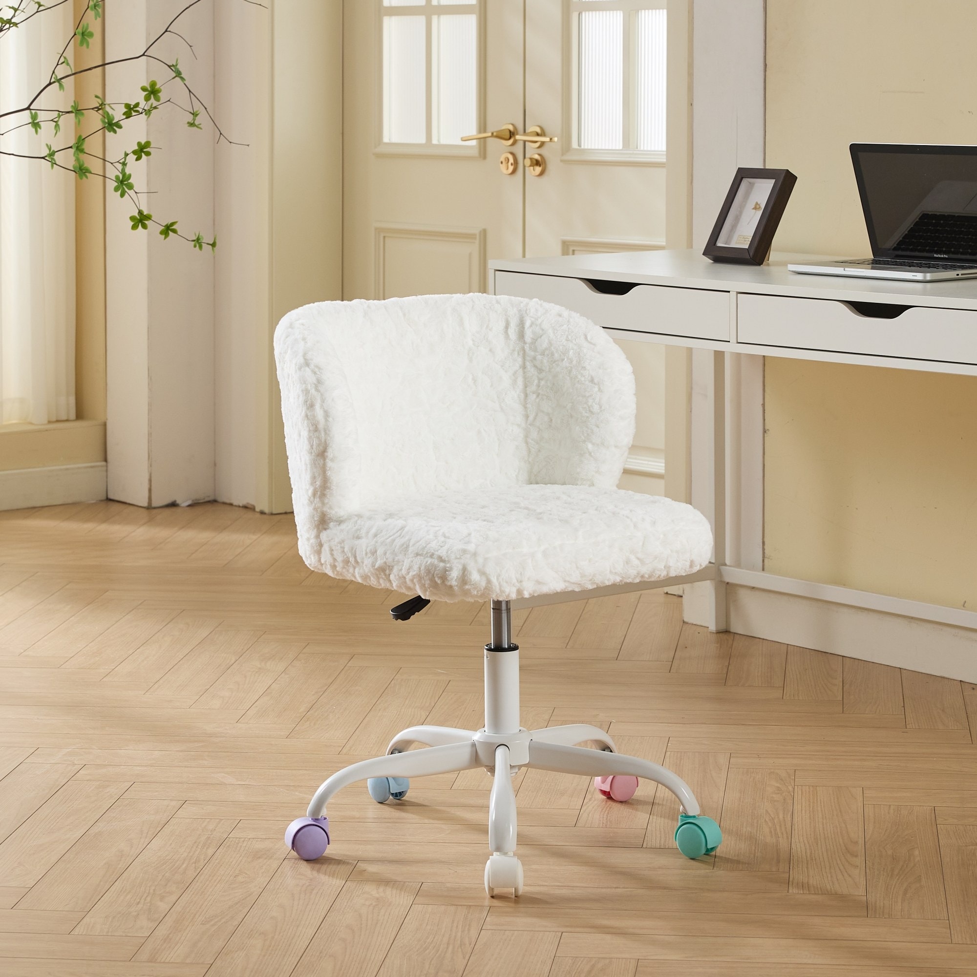 Artificial rabbit hair Home Office Chair Adjustable Swivel Office Chair Dressing Chair with Metal Base
