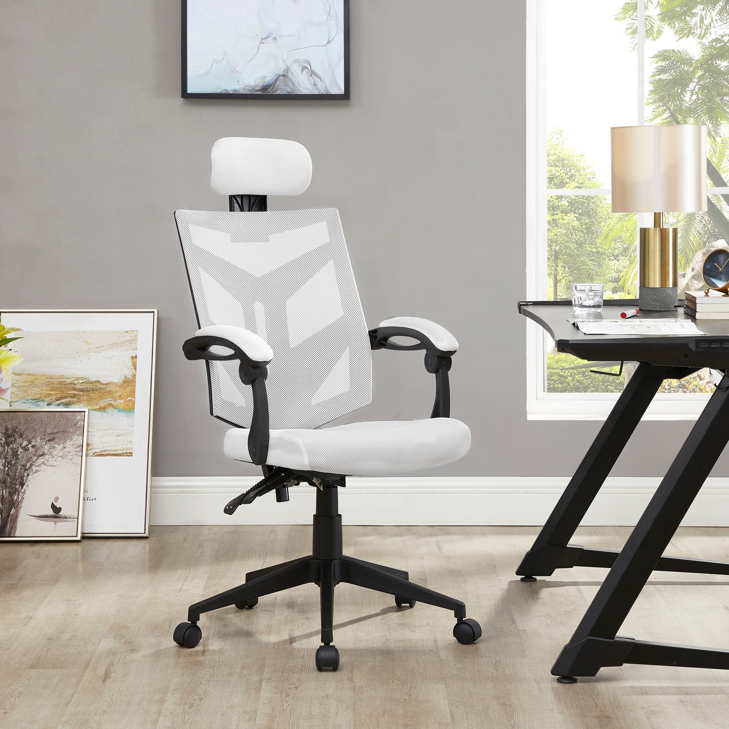 Adjustable Ergonomic Office Chair with Headrest Ergonomic Desk Chair High Back Mesh Office Chairs with Lumbar Support and Wheels
