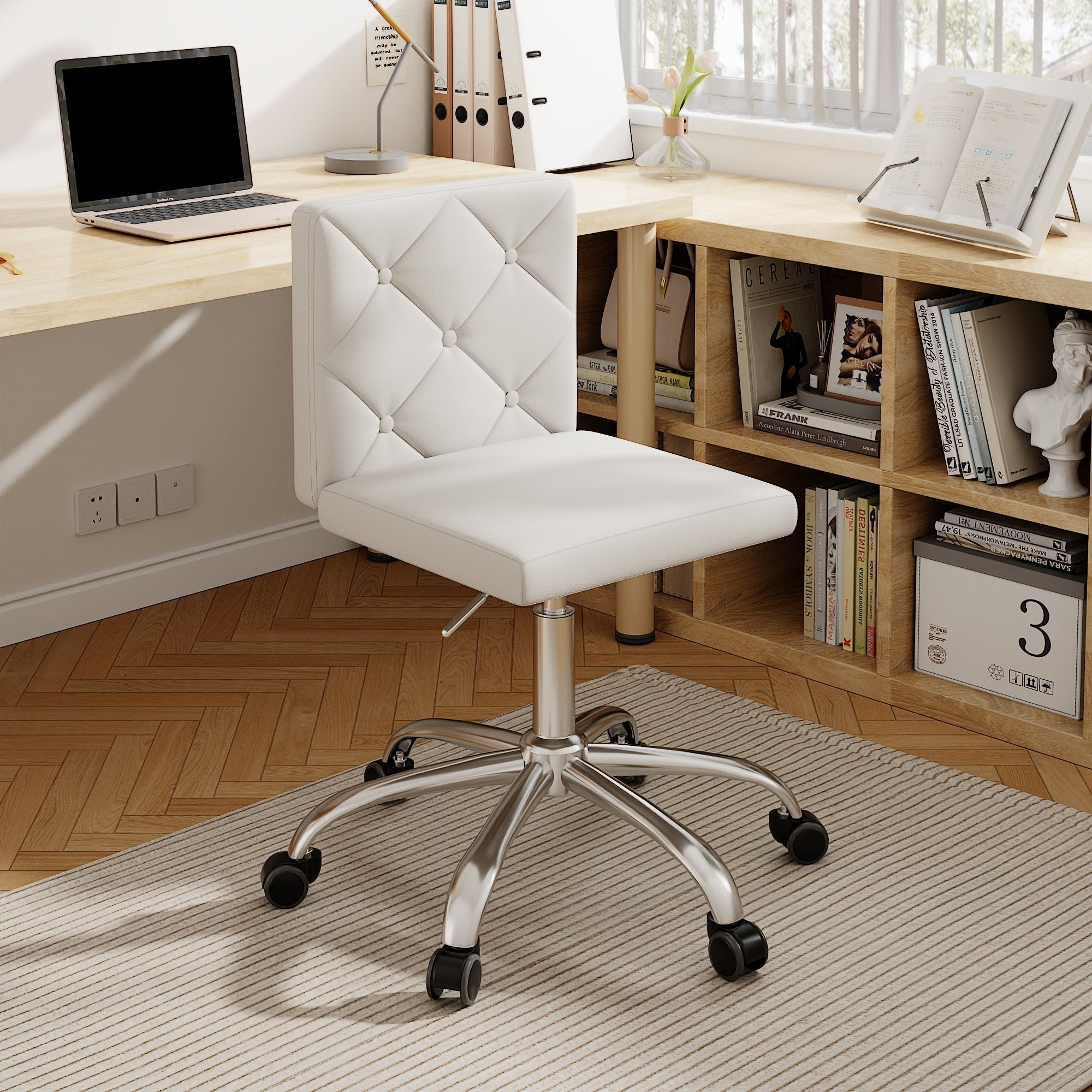 Javlergo Armless PU Leather Office Chair with 360° Swivel Height Adjustable Space-Saving Task Chair for Home Office