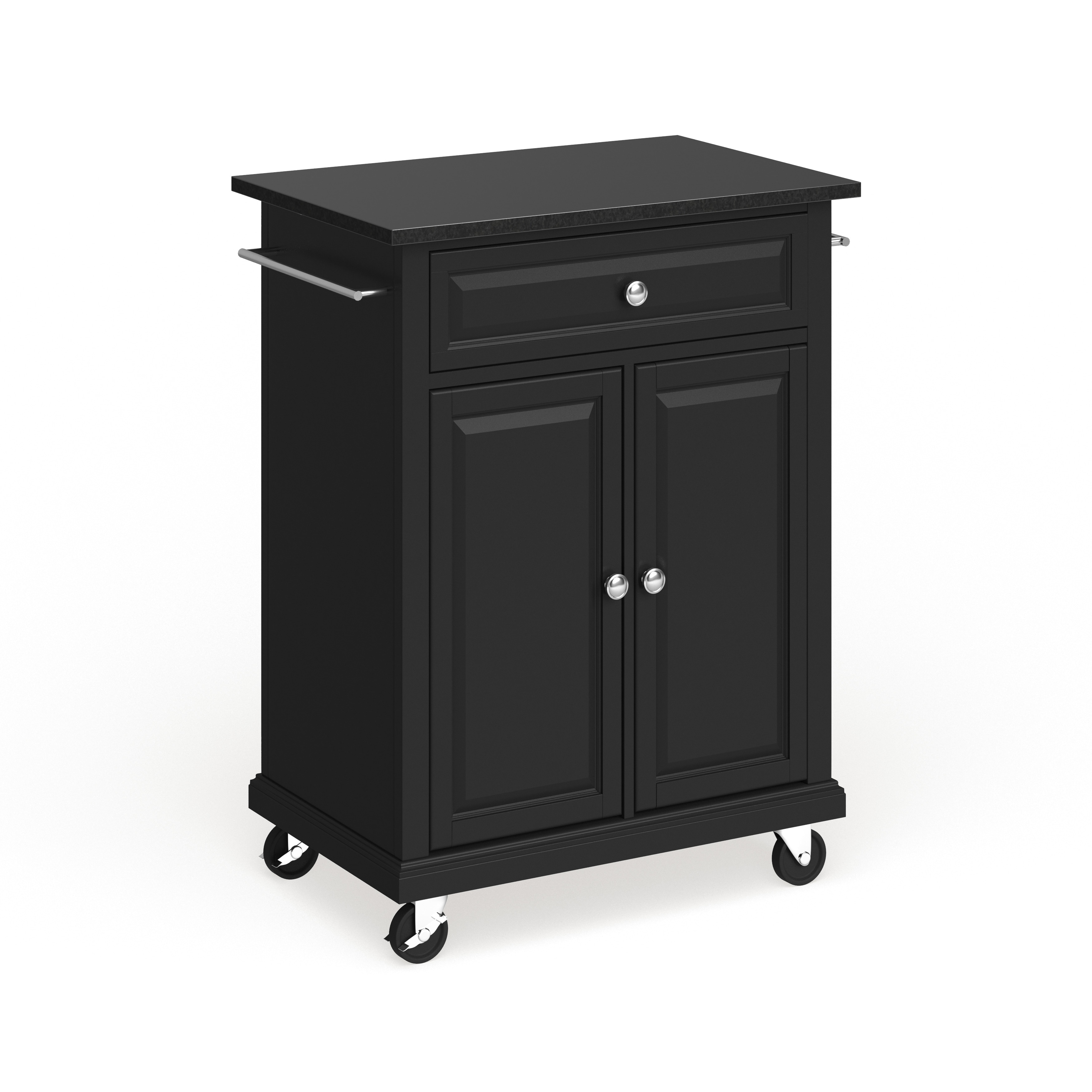 Crosley Compact Solid Black Granite Top Portable Kitchen Cart/ Island in Black Finish - 18"d x 31"w x 35.5"h