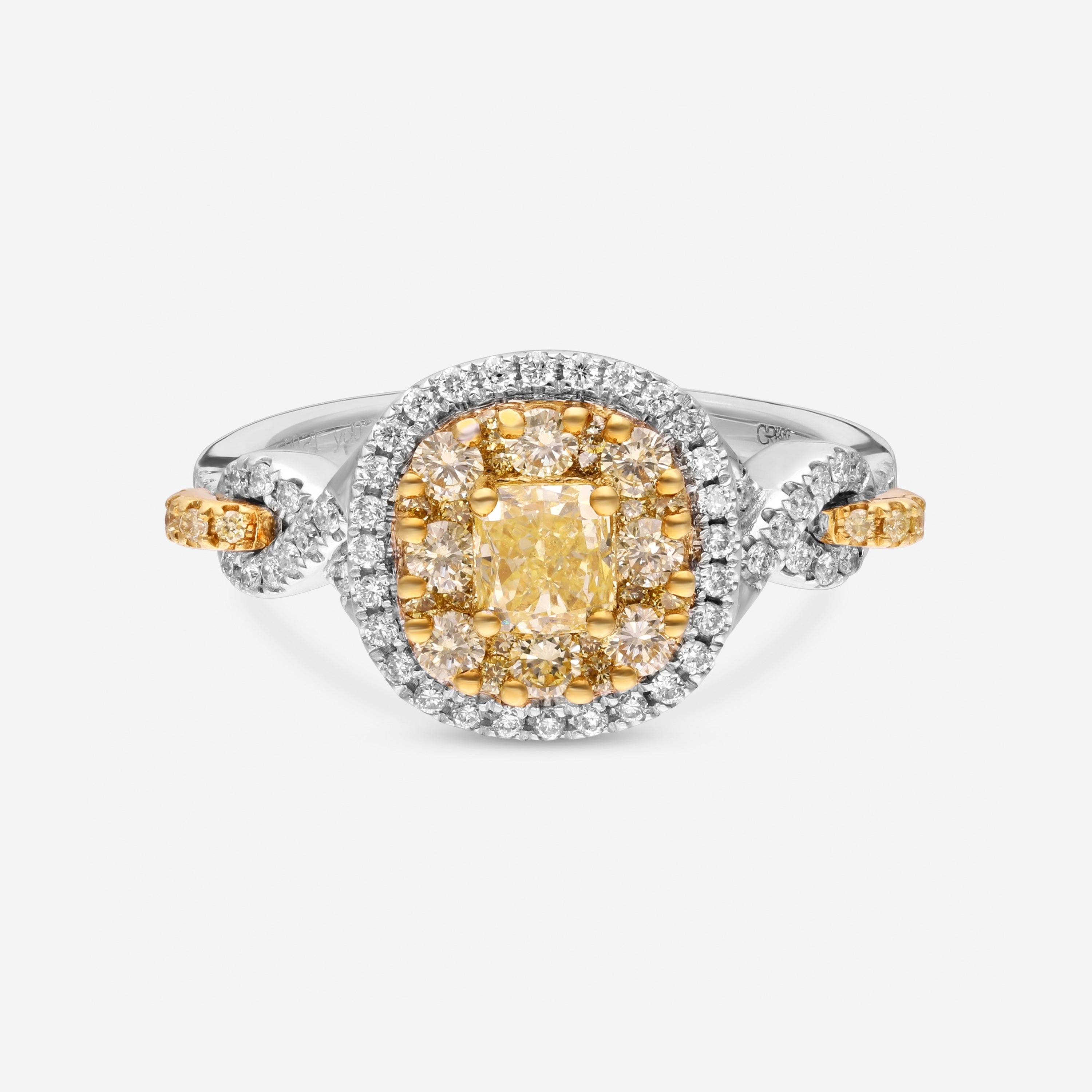 Gregg Ruth 18K Gold, Fancy Yellow Diamond and White Diamond Engagement Ring Sz. 6.5