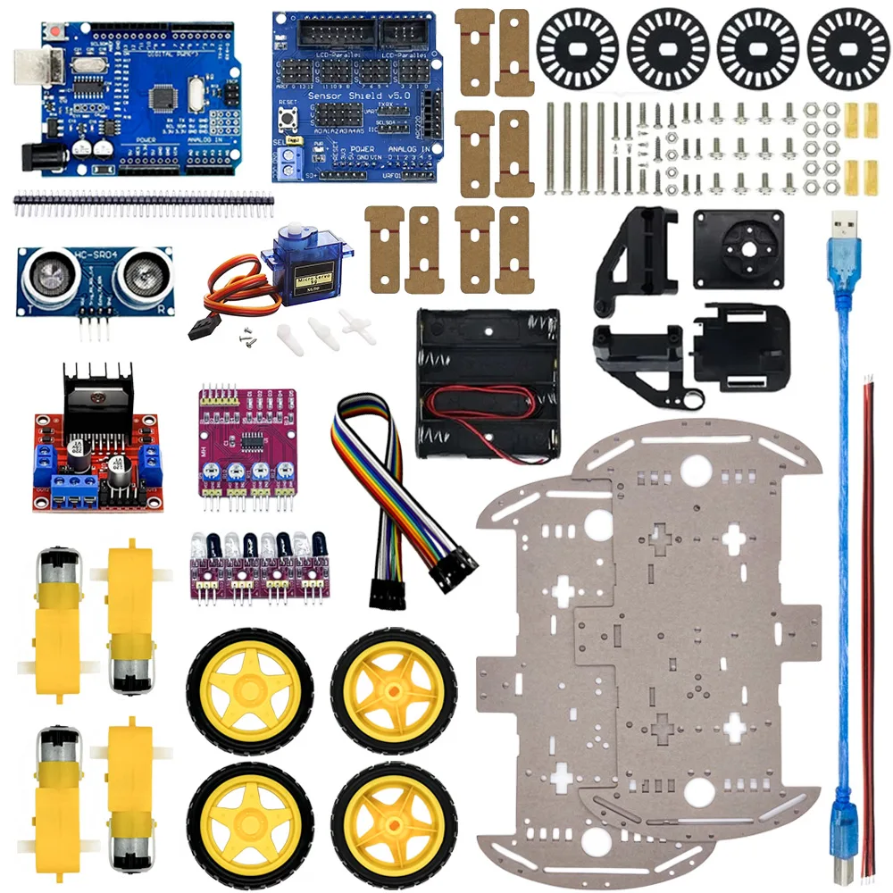 Electronic Smart Car Kit for arduino R3 Board 4WD Smart Robot Car Chassis Kits Car With Speed Encoder and Battery Box Diy Kit