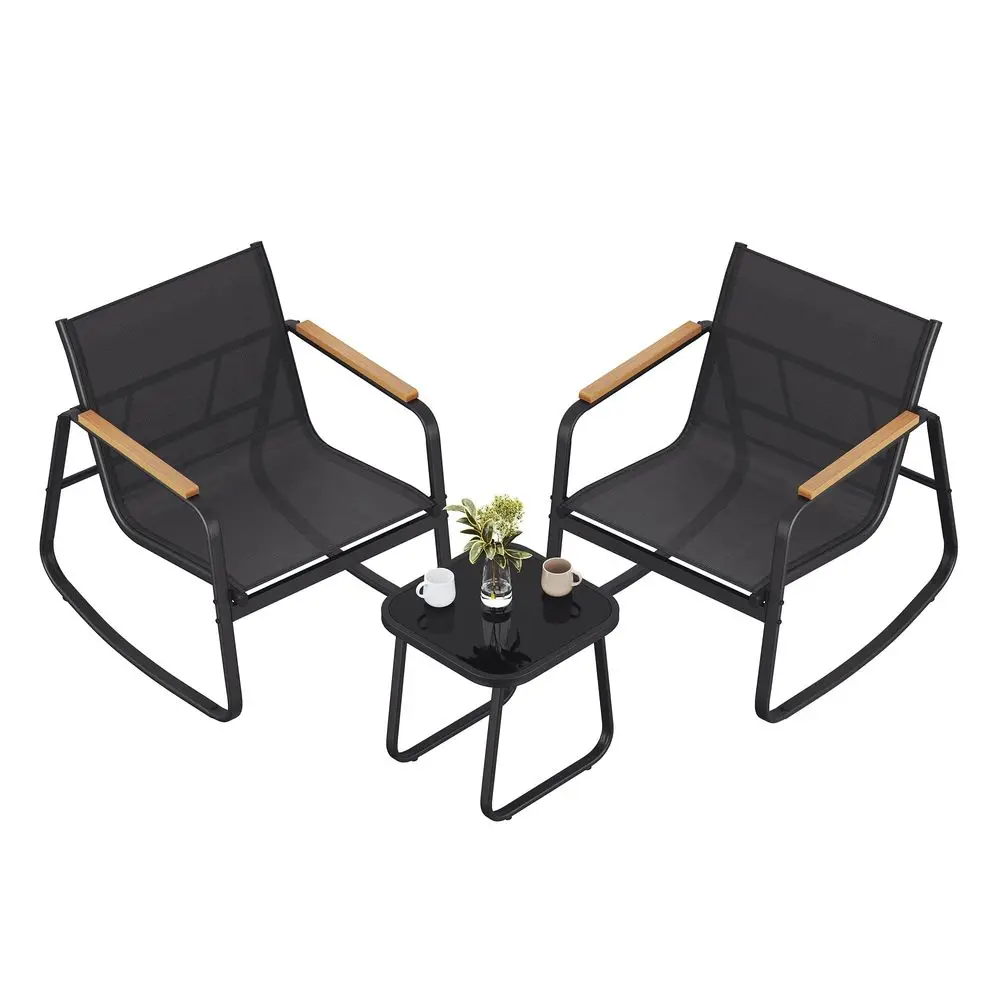 Garden Furniture Set, Patio Furniture, 2 Rocking Chairs and Table, Outdoor Furniture, Steel, with Armrests, Breathable Syntheti