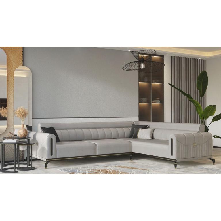 Divano componibile moderno a forma di L - Set di divani angolari di lusso in velluto 3+2 - Divano contemporaneo per soggiorno con gambe in metallo - D