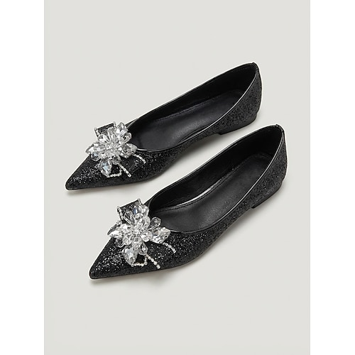 Goldglitzernde Brautschuhe für Damen, spitze Hochzeitsschuhe mit Kristallblumen-Applikation für Zeremonie und Empfang Brautkomfort Image