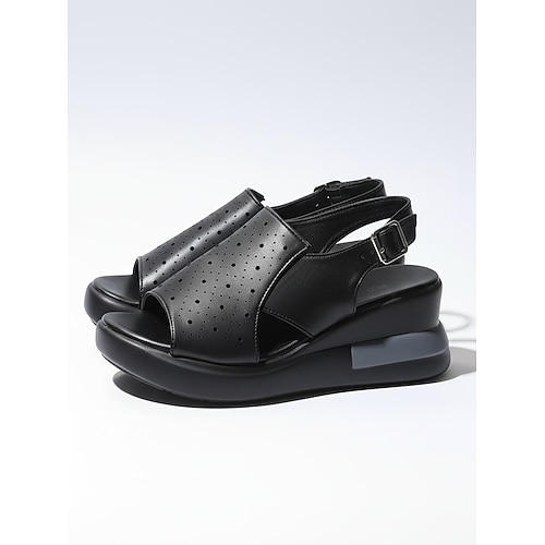 Beigefarbene Keilsandalen für Damen, atmungsaktive Plateau-Schuhe mit verstellbarem Riemen, bequeme offene Zehenpartie, ideal für den Sommer und den Alltag. Gartenausflüge Image
