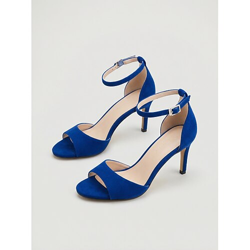 Lila Wildleder-Sandalen mit Knöchelriemen und offenem Zehenbereich, Stilettoabsatz für Cocktailpartys und Hochzeiten Abendveranstaltungen Image