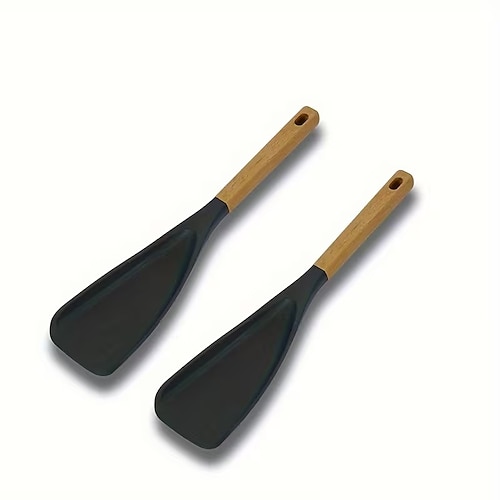 2- bis 3-teiliges Kochlöffel-Set für beschichtete Pfannen, hitzebeständige, matte Silikon-Küchenhelfer mit Holzgriffen, ideal zum Rühren, Schöpfen, Kochen und Servieren, langlebige Küchenutensilien Image