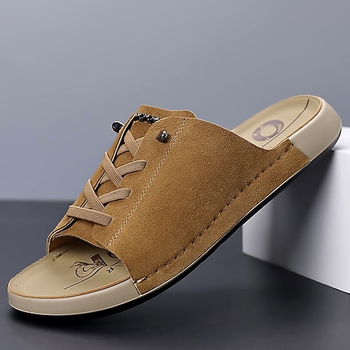 Hellbraune Herren-Schnürsandalen, offene Zehenpartie, lässige Sommerpantoffeln, leichte und bequeme Schuhe für Urlaub, Reisen, Resorts, Zuhause und Freizeit Image