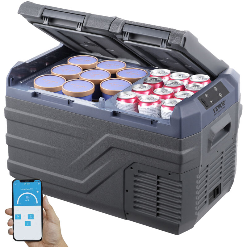 Vevor Frigorifero Per Auto, Congelatore Portatile Doppia Zona 25 L, 12 Volt, Gamma Regolabile Da -20 20 ℃, Dispositivo Di Raffreddamento A Compressore 12/24 V Cc E 100-240 V Ca Per Campeggio Camper