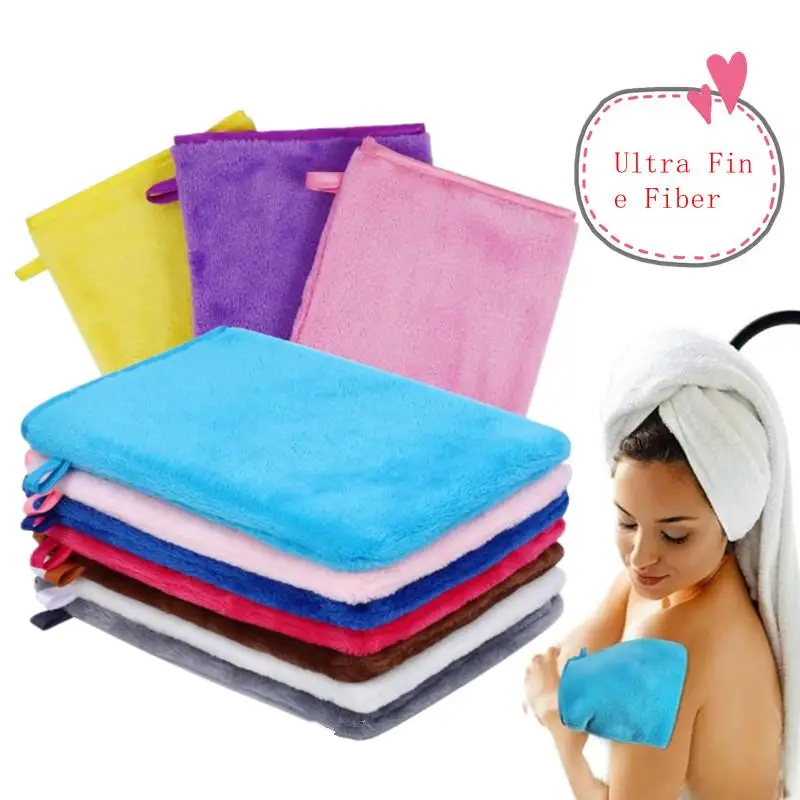 1 pièce Gants démaquillants colorés réutilisables en microfibre douce, serviette de soin du visage, chiffon nettoyant pour le visage, soin de la peau