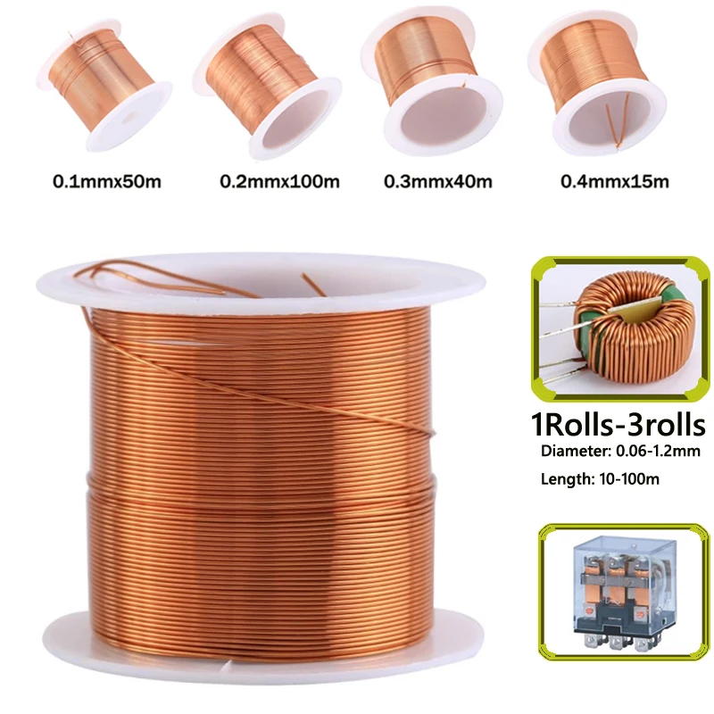 1-3 rotoli di filo di rame laccato cavo da 0,06 mm -1,2 mm filo di rame filo magnetico filo di rame smaltato filo di avvolgimento bobina filo di rame