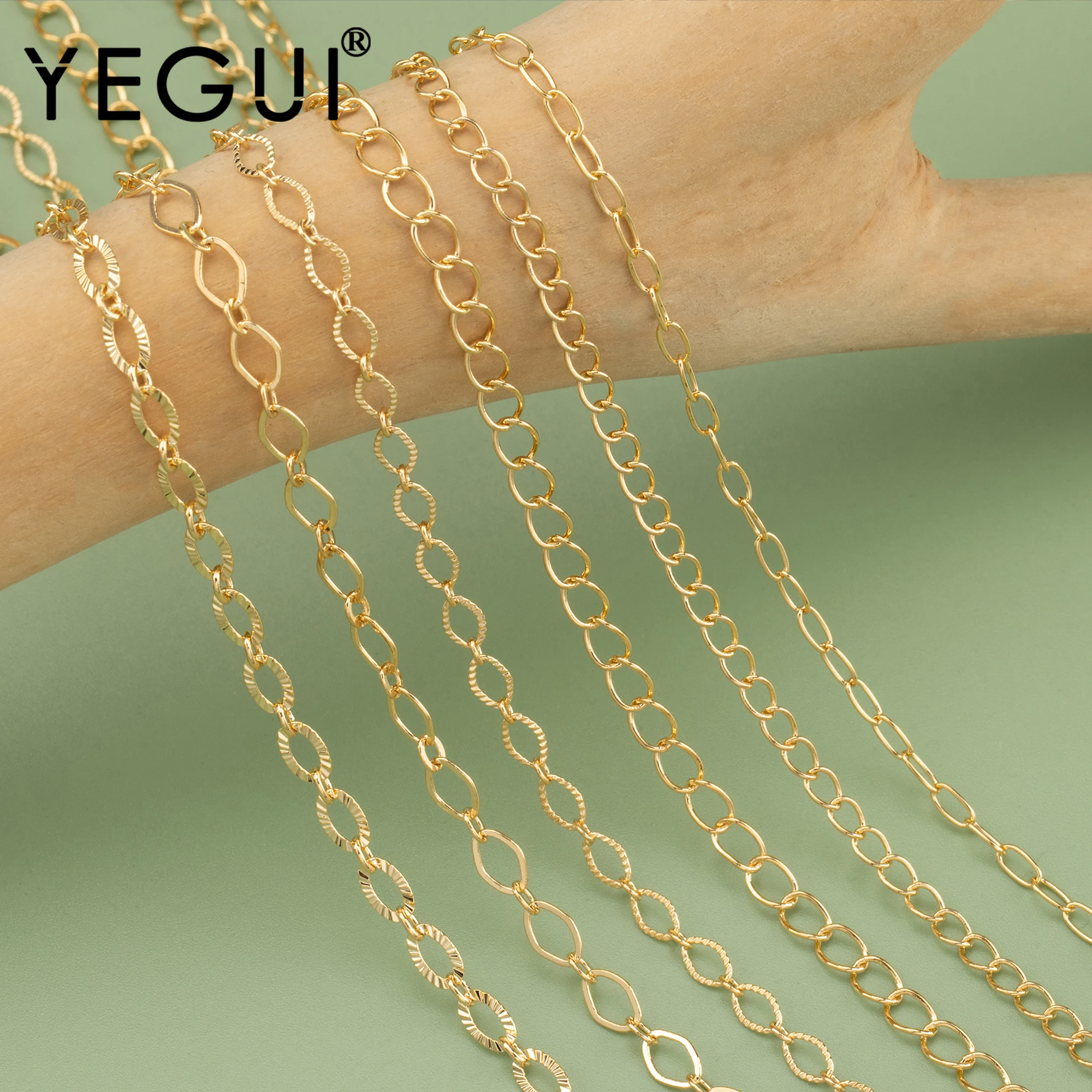 YEGUI C277, dünne DIY-Kette, 18 Karat Gold rhodiniert, Kupfer, REACH-Pass, nickelfrei, Schmuckherstellung, DIY-Armband-Halskette, 3 m/Los