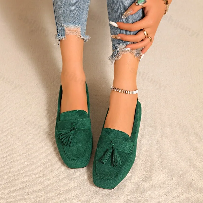 Flache Damenschuhe, große Größe, Frühling, neue Mode, quadratische Zehen, bequeme, weiche Ballerinas, einfache, vielseitige, lässige Slip-on-Schuhe