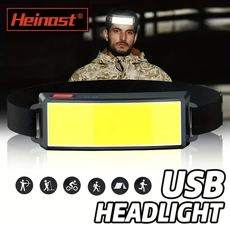 COB Tragbare LED-Stirnlampen, Outdoor-Stirnlampe, eingebauter Akku, wiederaufladbare USB-Stirnlampe, Camping, Angeln, Klettern, Laterne Image