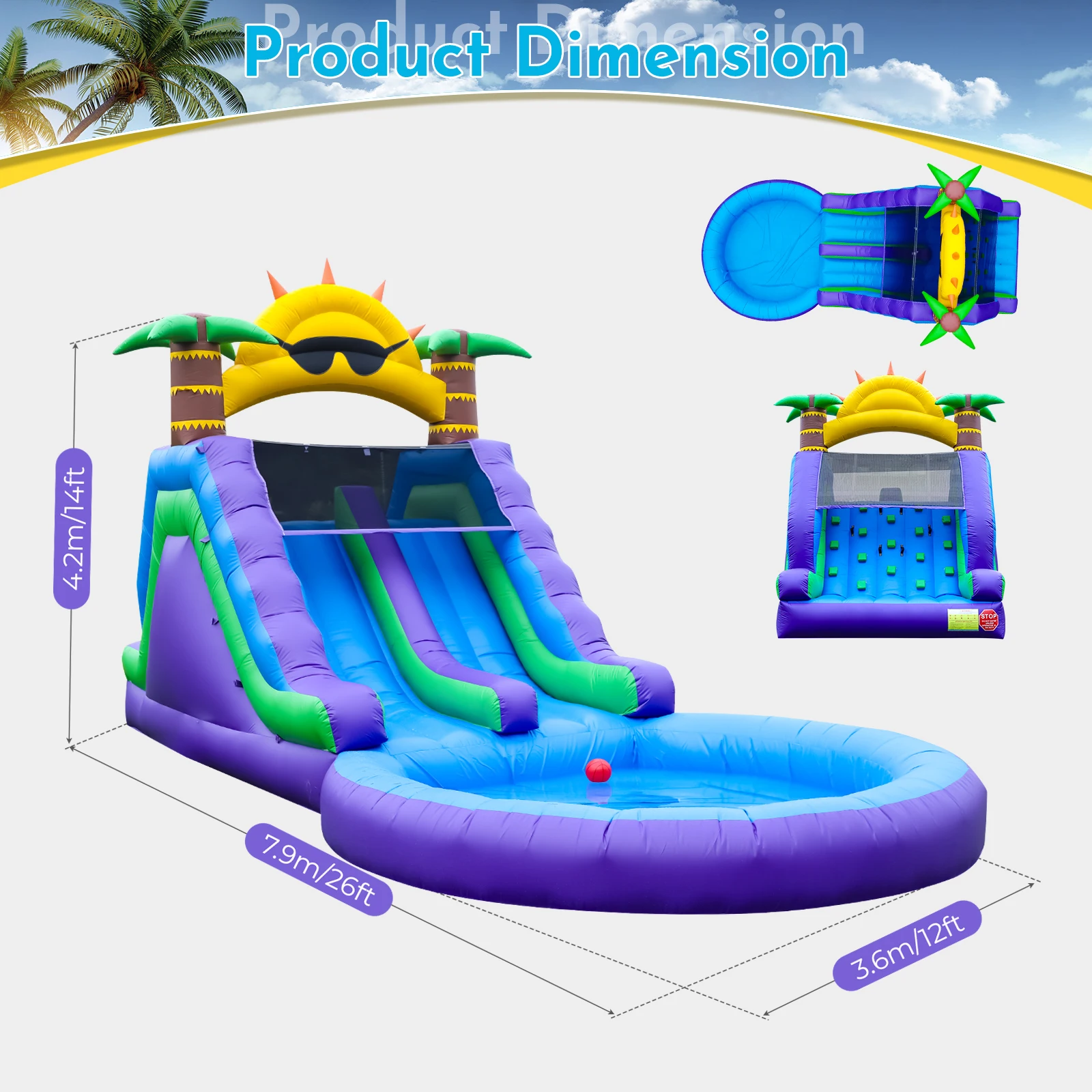 Commerci 7,92m Aufblasbare Hüpfburg Wasserrutsche 100% PVC Spielplatz für Kinder und Erwachsene mit 950W Gebläse für Outdoor-Spaß Image