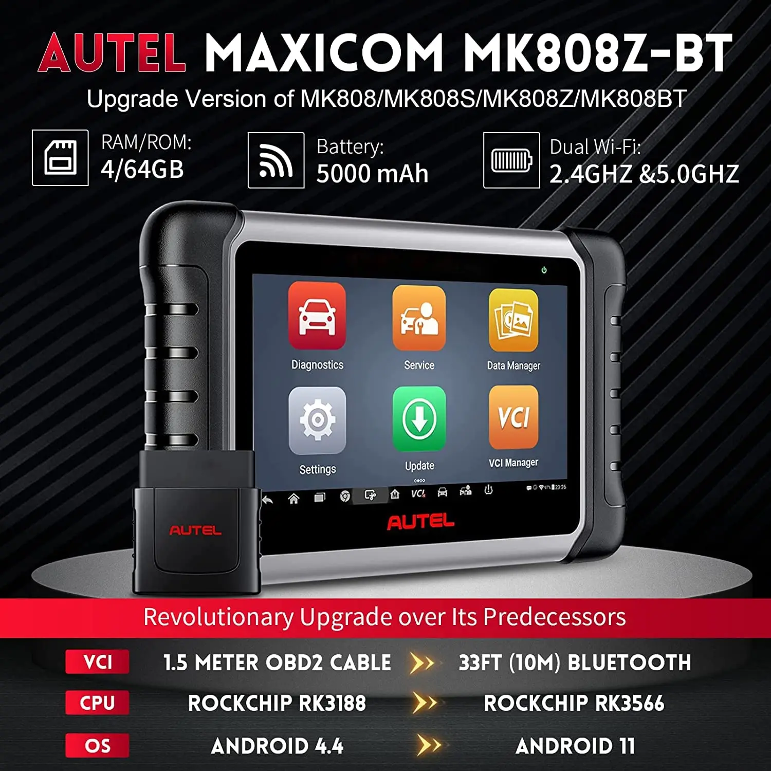 Autel MK808Z-BT OBD2-Scanner, bidirektionaler Steuercodeleser, alle Systemdiagnose MK808BT/MK808S, verbessertes Autodiagnosetool Image