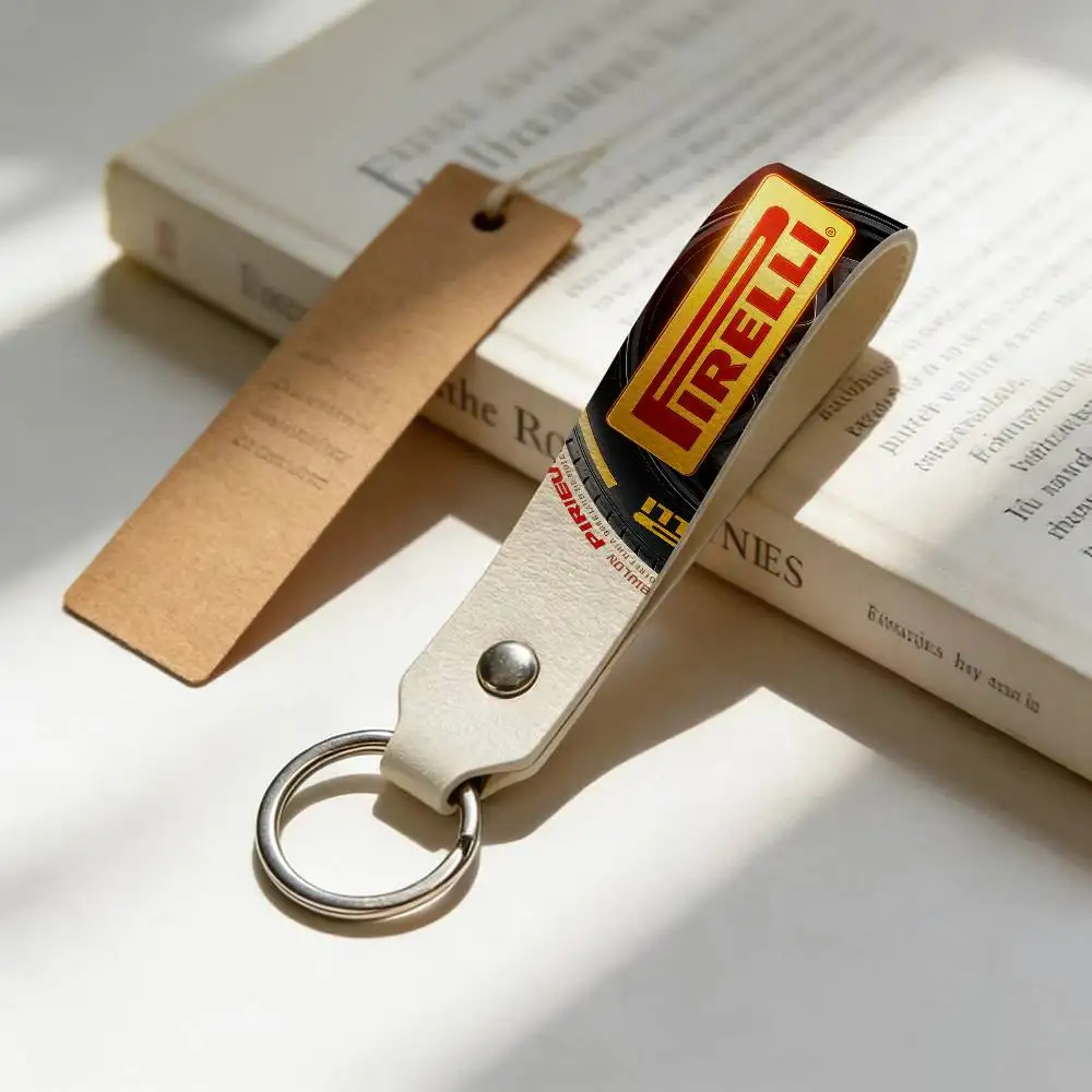 Für Logo PIRELLI PU-Leder-Motorrad-Schlüsselanhänger, universeller Motorrad-Schlüsselanhänger, Halter für Fahrer, Männer, Geschenk Image