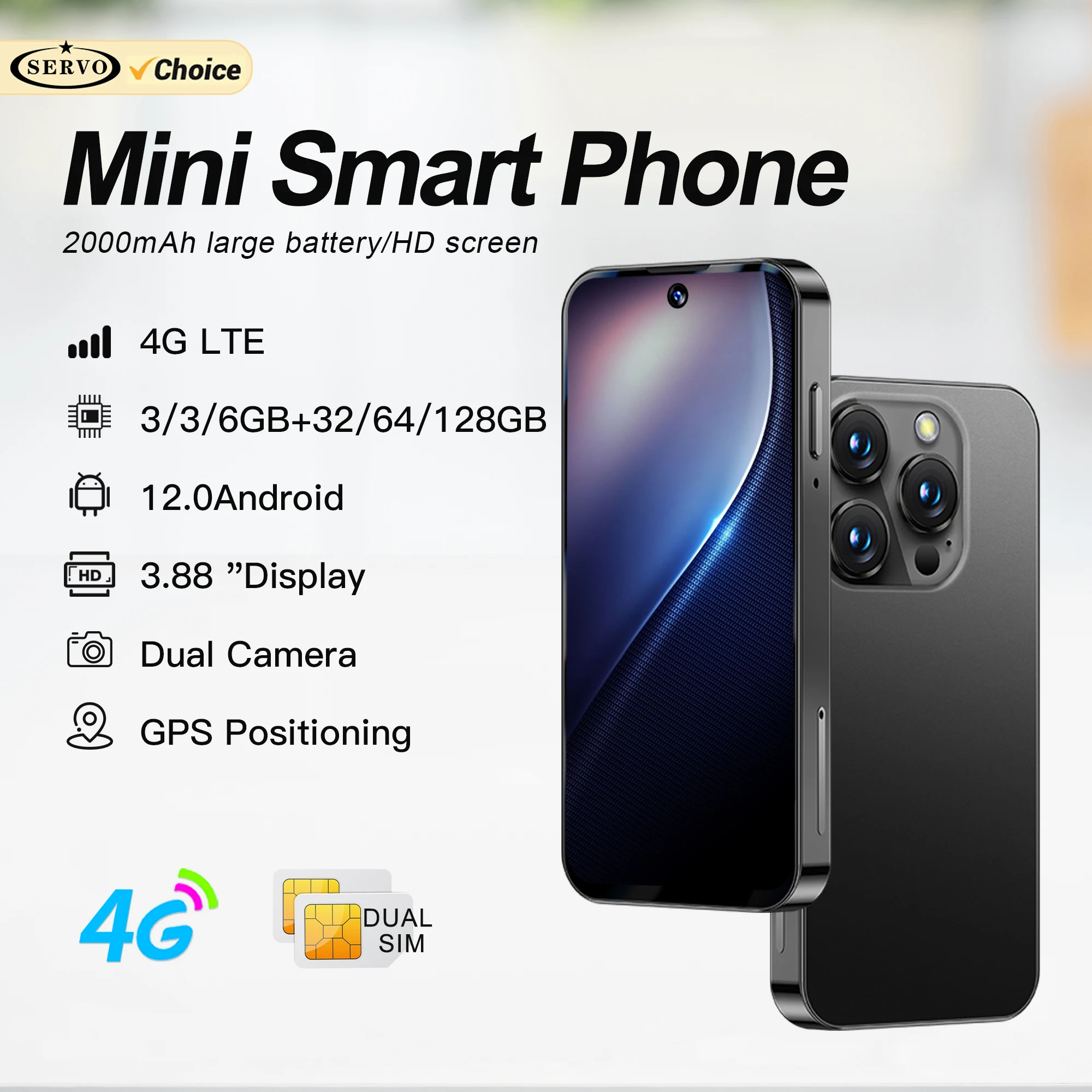 SERVO 19PRO Android Mini-Smartphone 4G LTE Play Store 6GB RAM 128GB ROM WLAN OTG Dual-SIM-Standby 3,88-Zoll-Bildschirm Kleines Smartphone