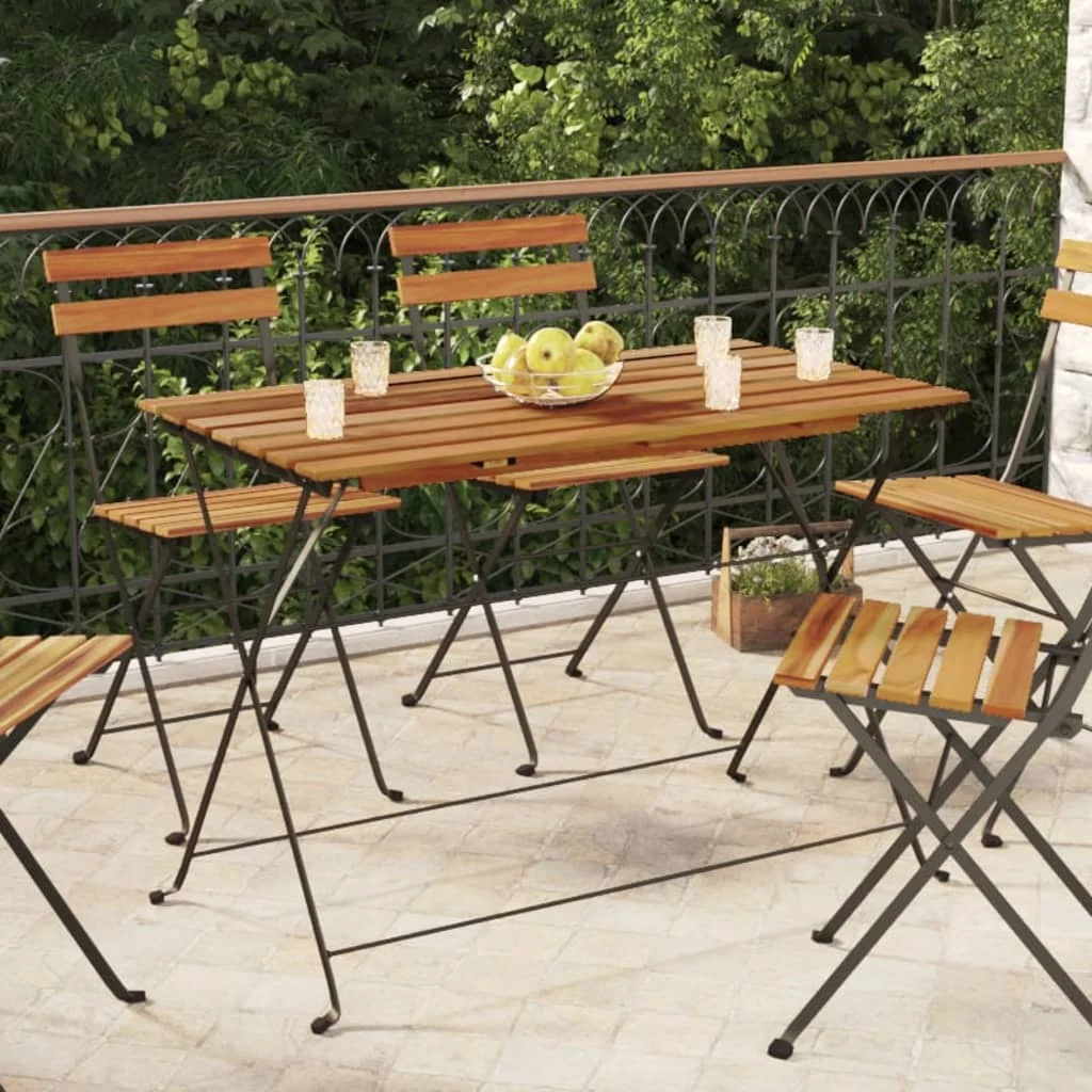 Klappbarer Bistrotisch 100x54x71cm Massives Akazienholz und Stahl Moderner Gartentisch Holztisch für Terrasse und Hof (nur Tisch)