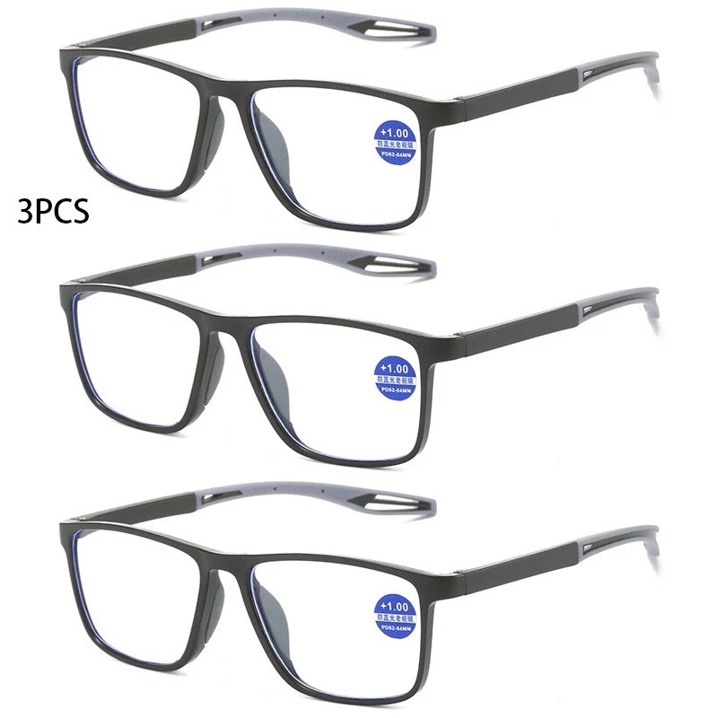 3PCS Mode TR90 Lesebrille für Männer Frühling Bein Sport Presbyopie Brille Anti Blaues Licht Gläser + 100 ~ + 400 Image