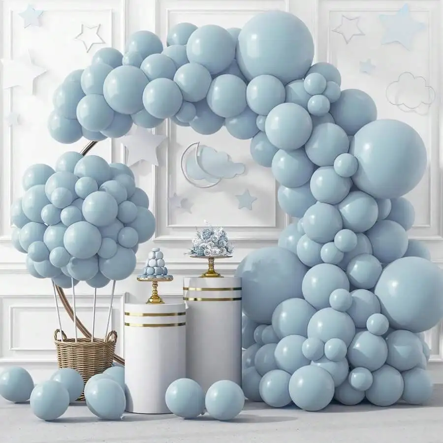 50/132 Stück staubblaue Luftballons in verschiedenen Größen (18, 12, 10, 5 Zoll), Latex-Haze-Blau-Ballongirlande für Partys, Geburtstage, Pop-Partys
