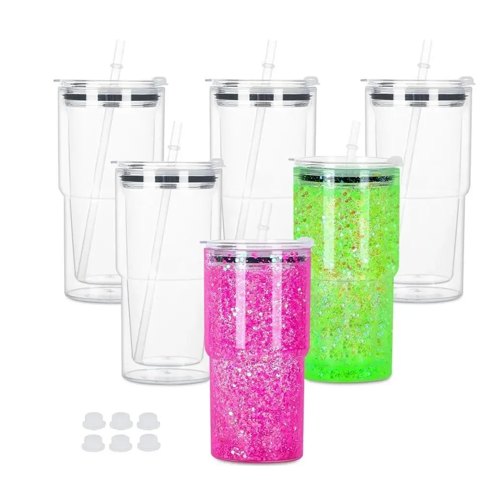 DIY Einmachglas-Becher mit 18 Unzen Fassungsvermögen, bruchsichere Doppelschichten-Wasserflaschen, wiederverwendbar, Schneekugel-Becher, Urlaubsgeschenke Image
