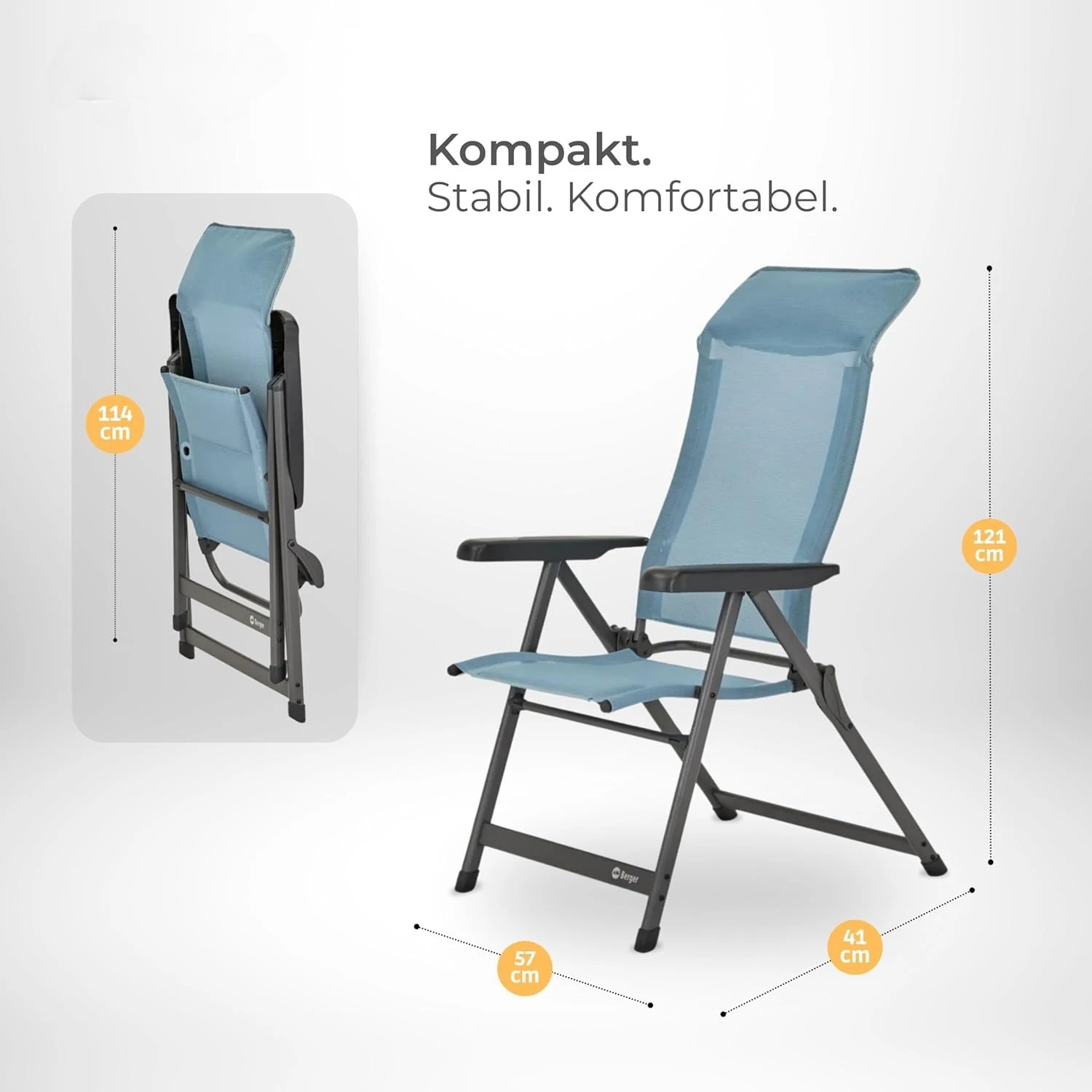 Iseo Luxus Klappsessel | Campingstuhl klappbar mit 7-fach verstellbarer Rückenlehne | Liegestuhl mit robustem Bezug | Image