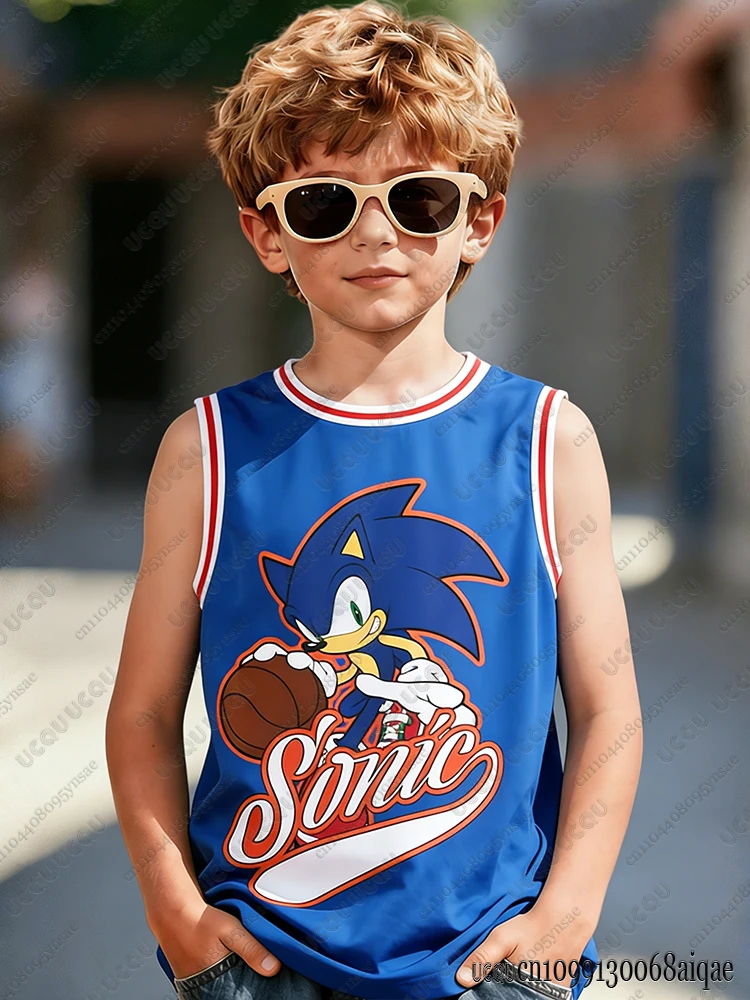Cartoon Sonic Print Basketball-Trikot für Kinder, Sommer-Sport-Tanktop, Shorts, Sonic Cosplay-Kleidung, Jungen- und Mädchen-Basketball-Shirts Image