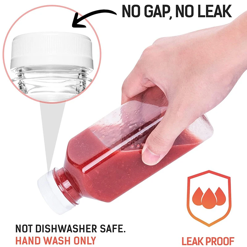 Leere Saftflaschen aus Kunststoff mit Kappen, Wasserflaschen, durchsichtige Getränkebehälter in großen Mengen mit Deckel, Entsafter, Trinkmilch, Marmeladenbehälter Image