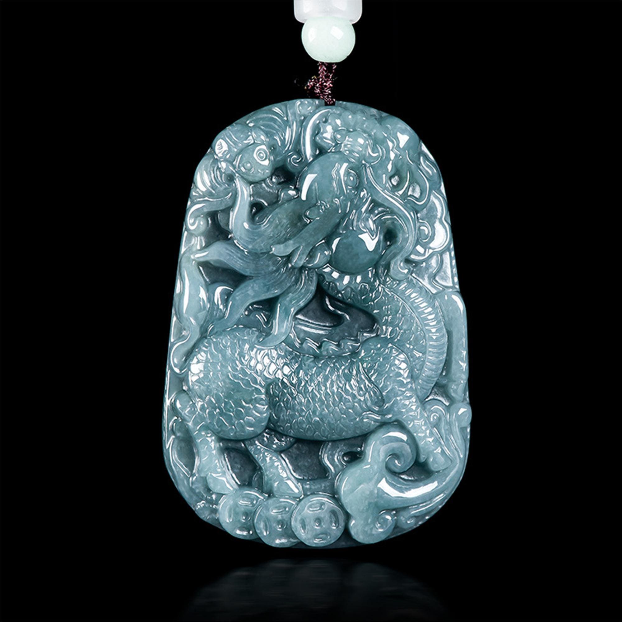 DDP / Ciondolo Qilin in giadeite guatemalteca blu acquosa naturale di tipo A non trattata, intagliato a mano, giadeite guatemalteca, 麒麟, forniture per