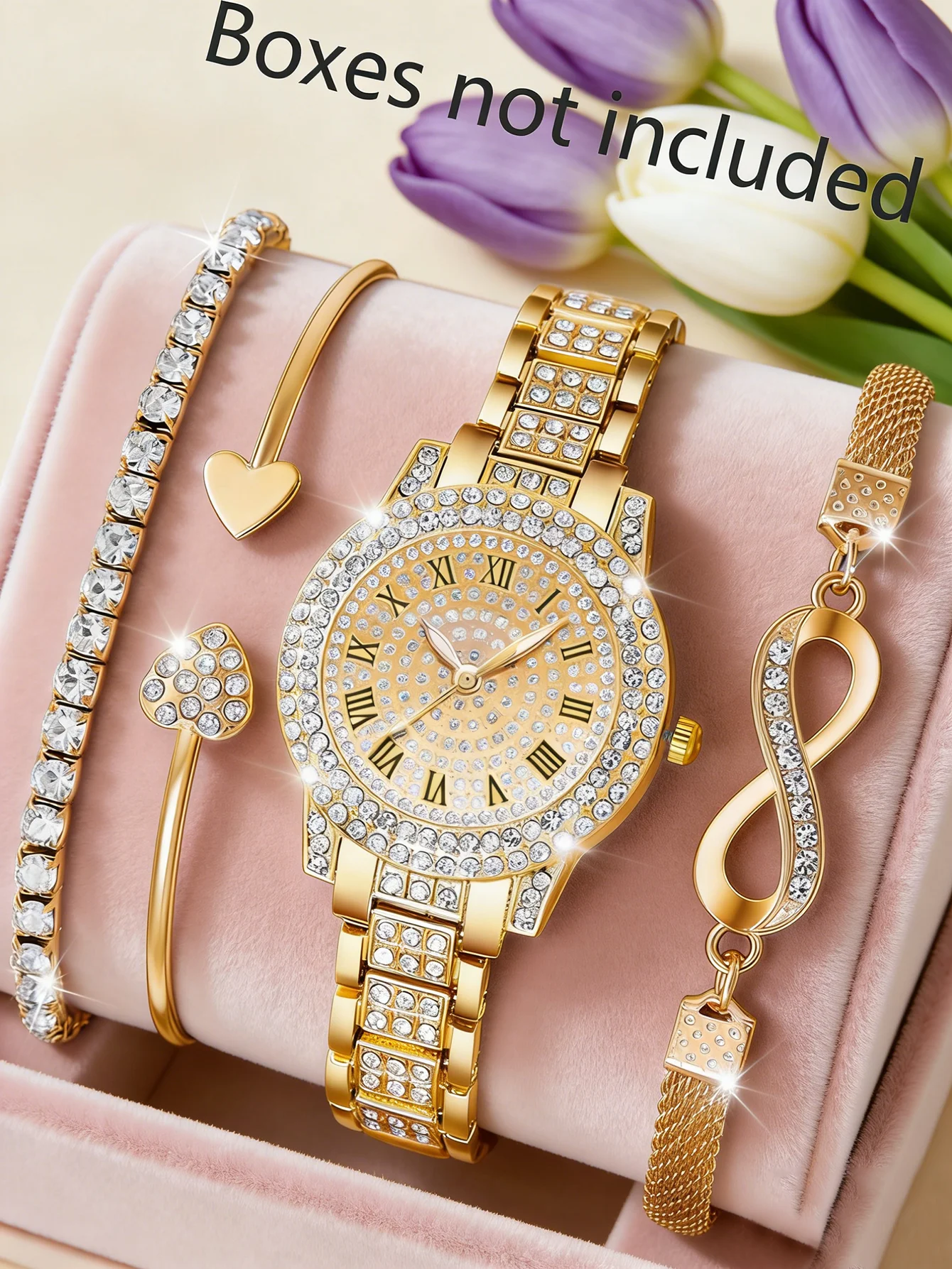 Damen-Quarzuhr und Armband-Set mit achtgliedrigem Kettenarmband, geeignet für den täglichen Bedarf, als Festtagsgeschenk, ohne Box. Image