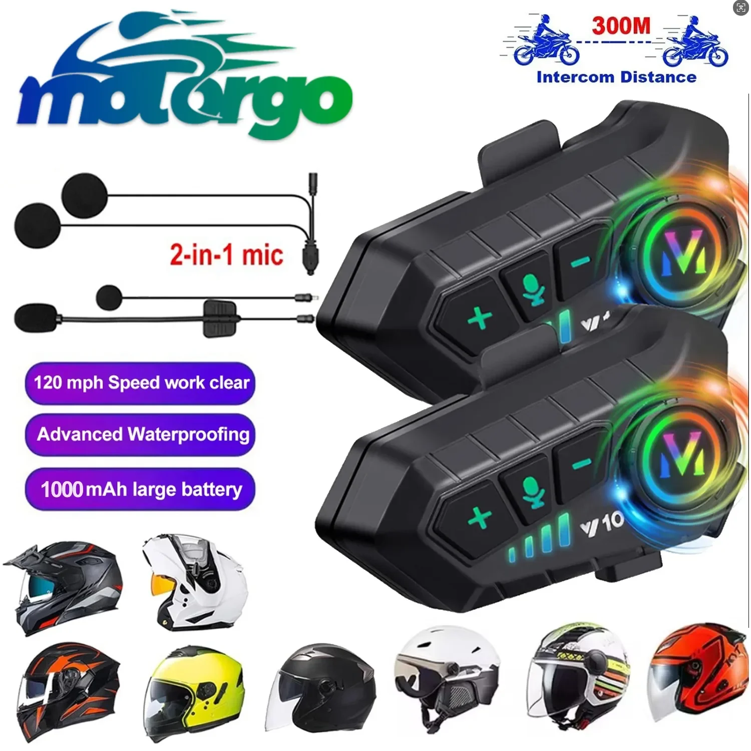Y10 2X Motorradhelm-Bluetooth-Headset Intercom mit 48-Stunden-Akkulaufzeit Intelligente Geräuschunterdrückung IPX6 Wasserdicht Image