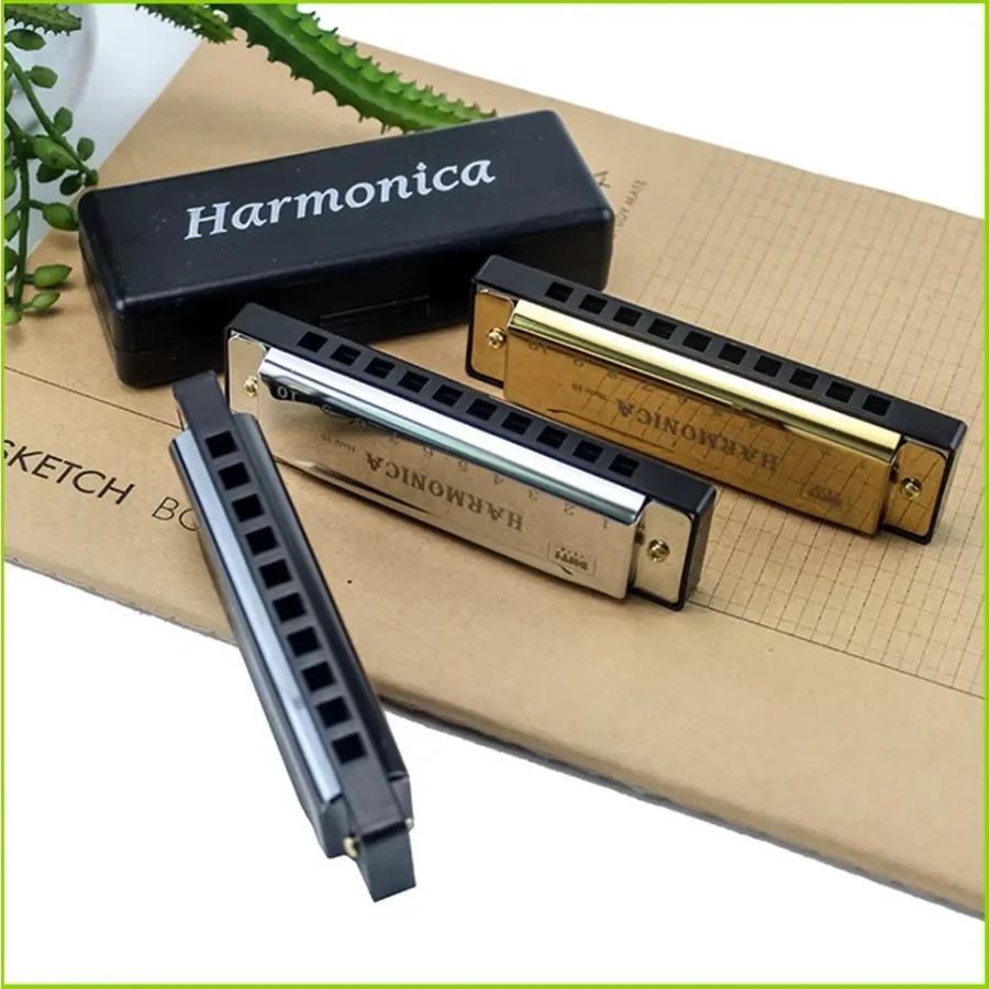 Mehrfarbige Mundharmonika in C-Dur, 10-Loch Diatonische Mundharmonika C mit Etui für Anfänger, Schüler, Kinder, Geschenk für Einsteiger mit Box Image