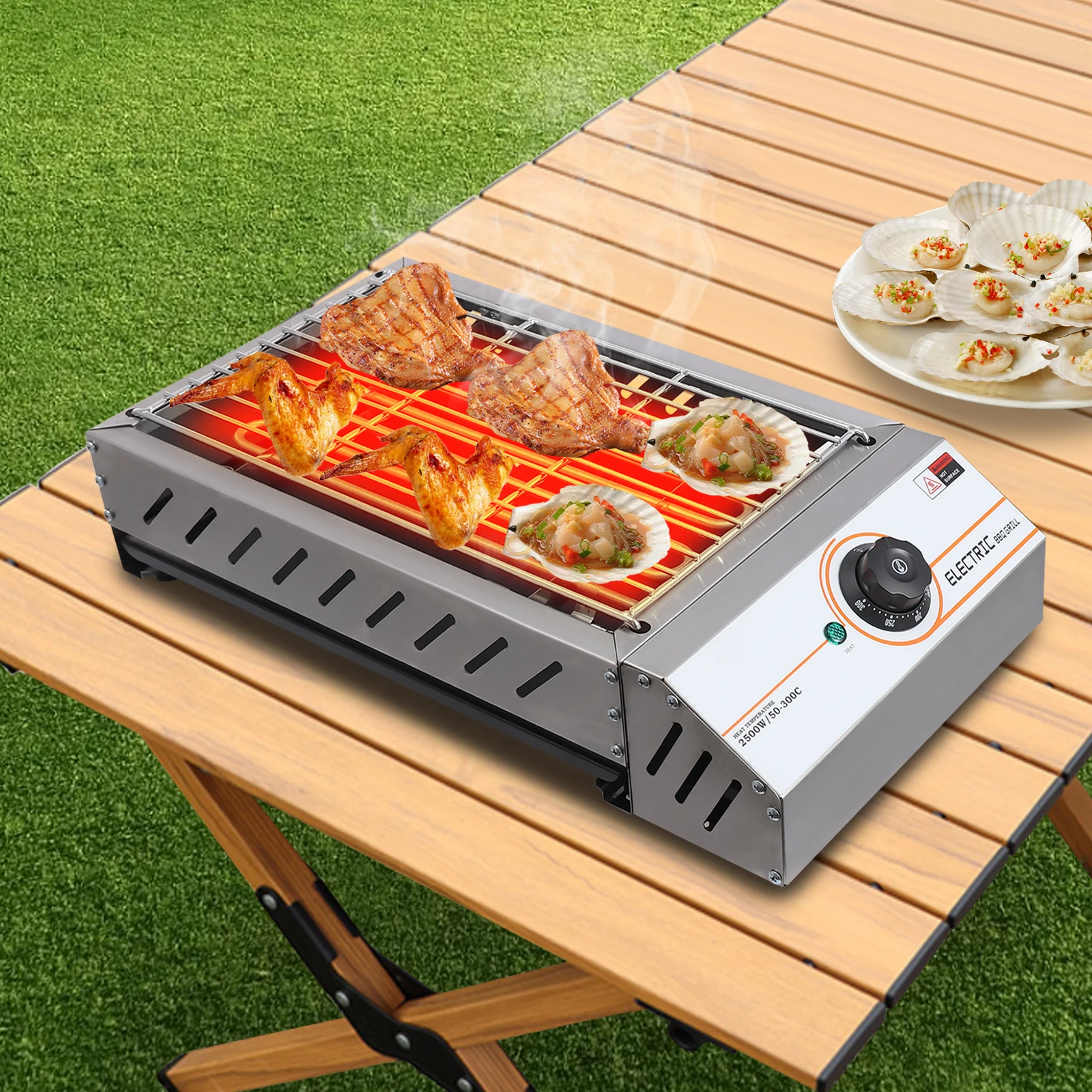 2,5KW BBQ-Grill, Edelstahl Elektrischer Tragbarer Barbecue-Grill, Elektrogrill mit Einstellbarer Temperatur 50-300°C ° C für Partys Image