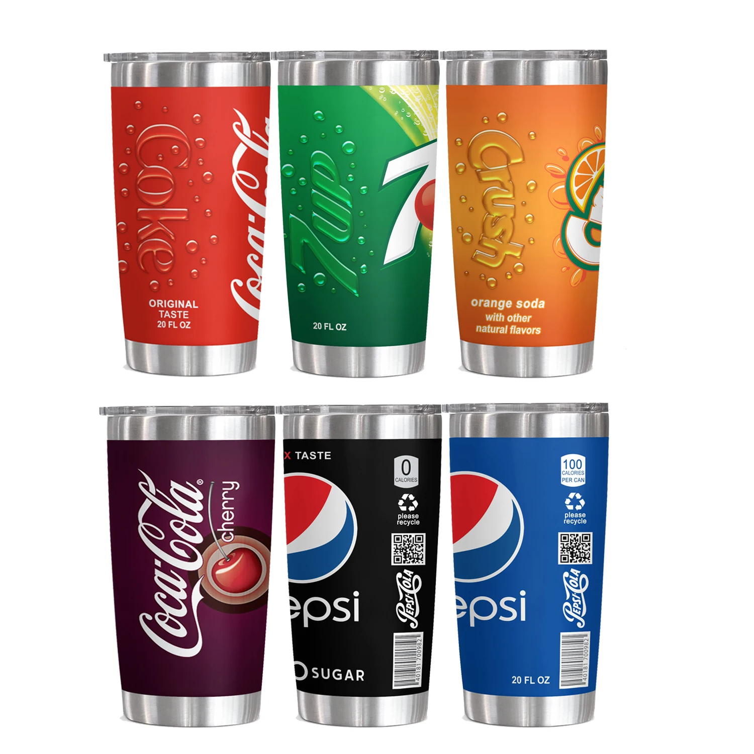 20oz Kirsch-Zitronen-Orangen-Saft-Cola-Dose Vakuumbecher Doppelwandige Edelstahl-Wasserflasche mit Strohhalm für heiße oder kalte Getränke Tumbler