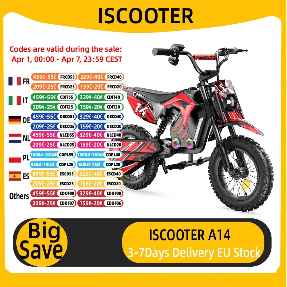 ISCOOTER A14 Elektrofahrrad 500W Motor 36V5,2Ah Batterie Motorrad 14 Zoll Reifen Kinder Elektrofahrrad Image