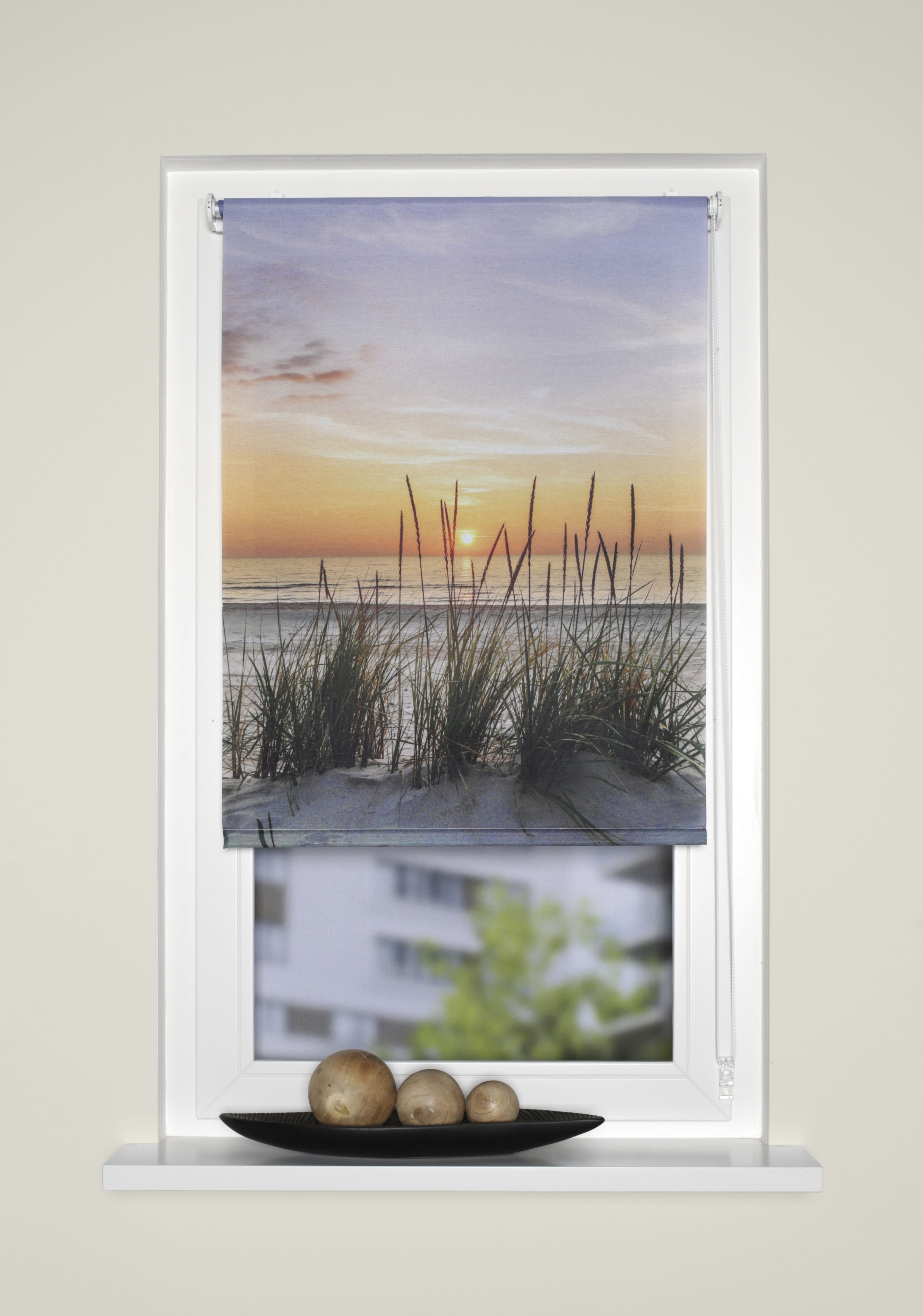 Raffrollo HOME WOHNIDEEN "EVENING" Gr. 3, beige (naturfarben), B:70cm H:150cm, Obermaterial: 100% Polyester, Raffrollos, Kettenzugrollo, digital bedruckt Image