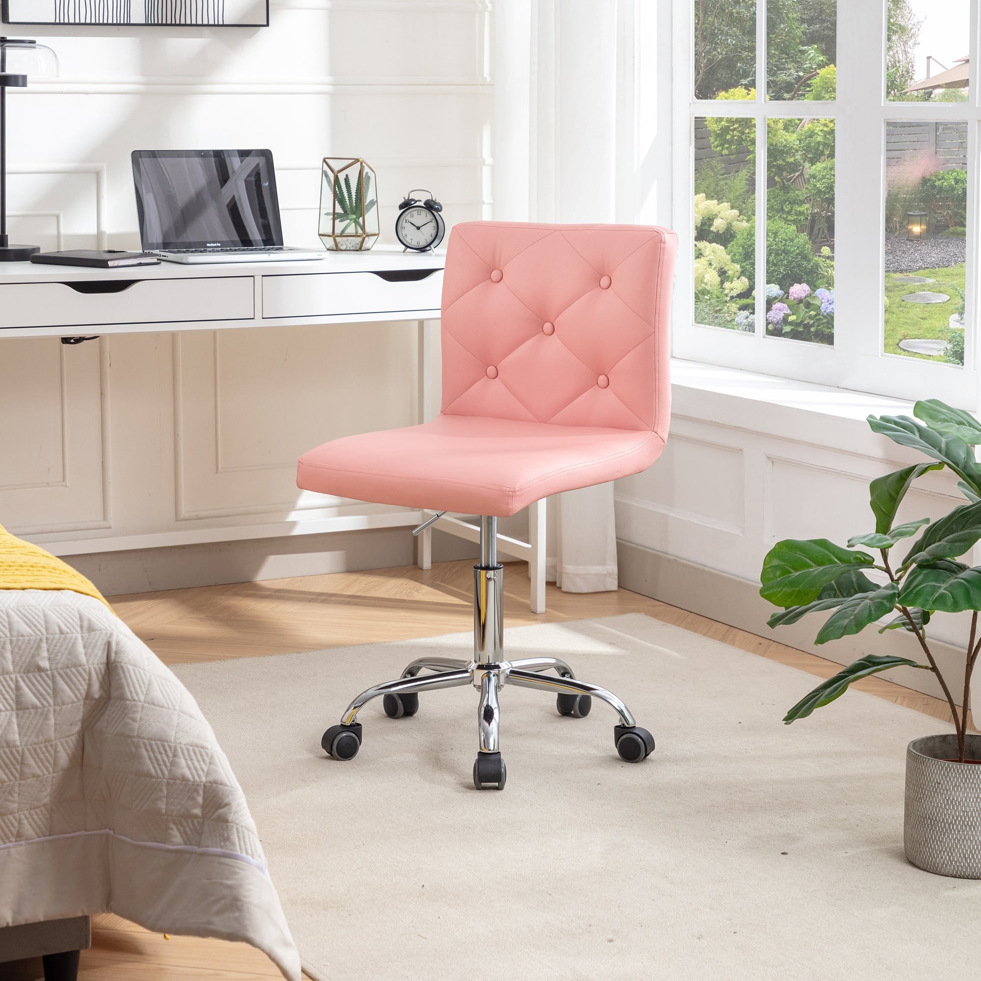 Javlergo Armless Office Desk Chair PU Leather Mid-Back Adjustable Height 360° Rolling Swivel for Home Office Work
