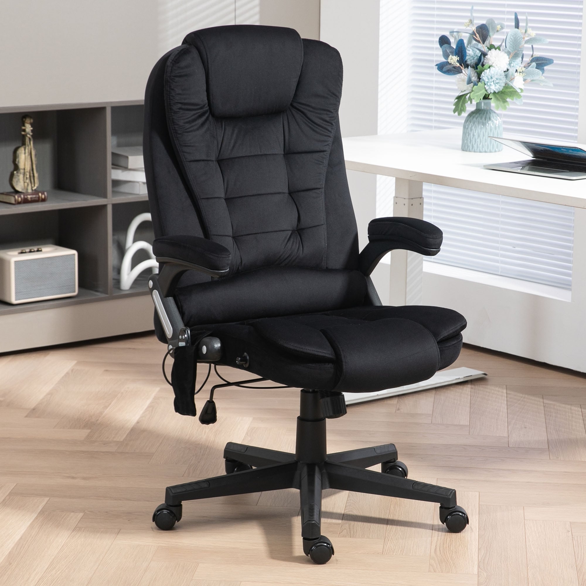 Characteristic Heated Massage Chair Gaming Chair, Black Reclining Executive Chair Computer Chair Drafting Chair with Padded Arm