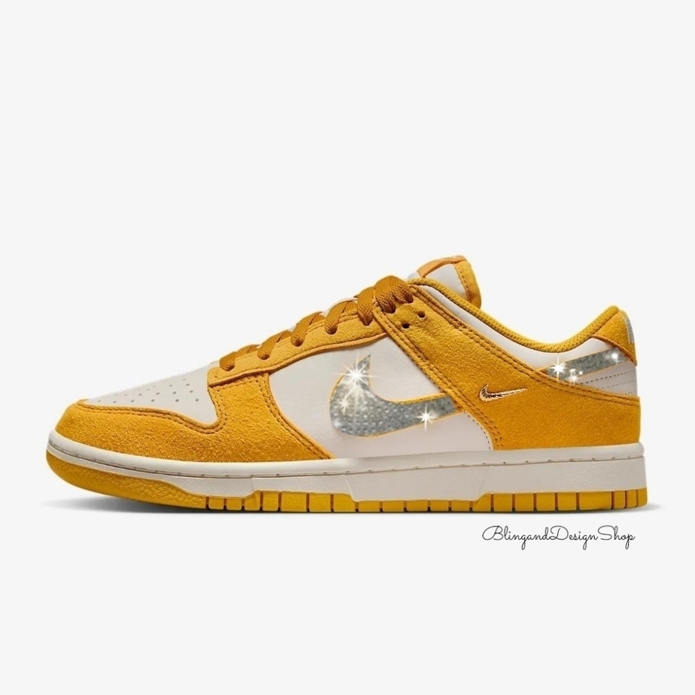 Nike Shoes | Customized Nike Dunk Low Yellow Womens Sneakers Shoes With Crystals Bling Nikes | Color: White/Yellow | Size: Various