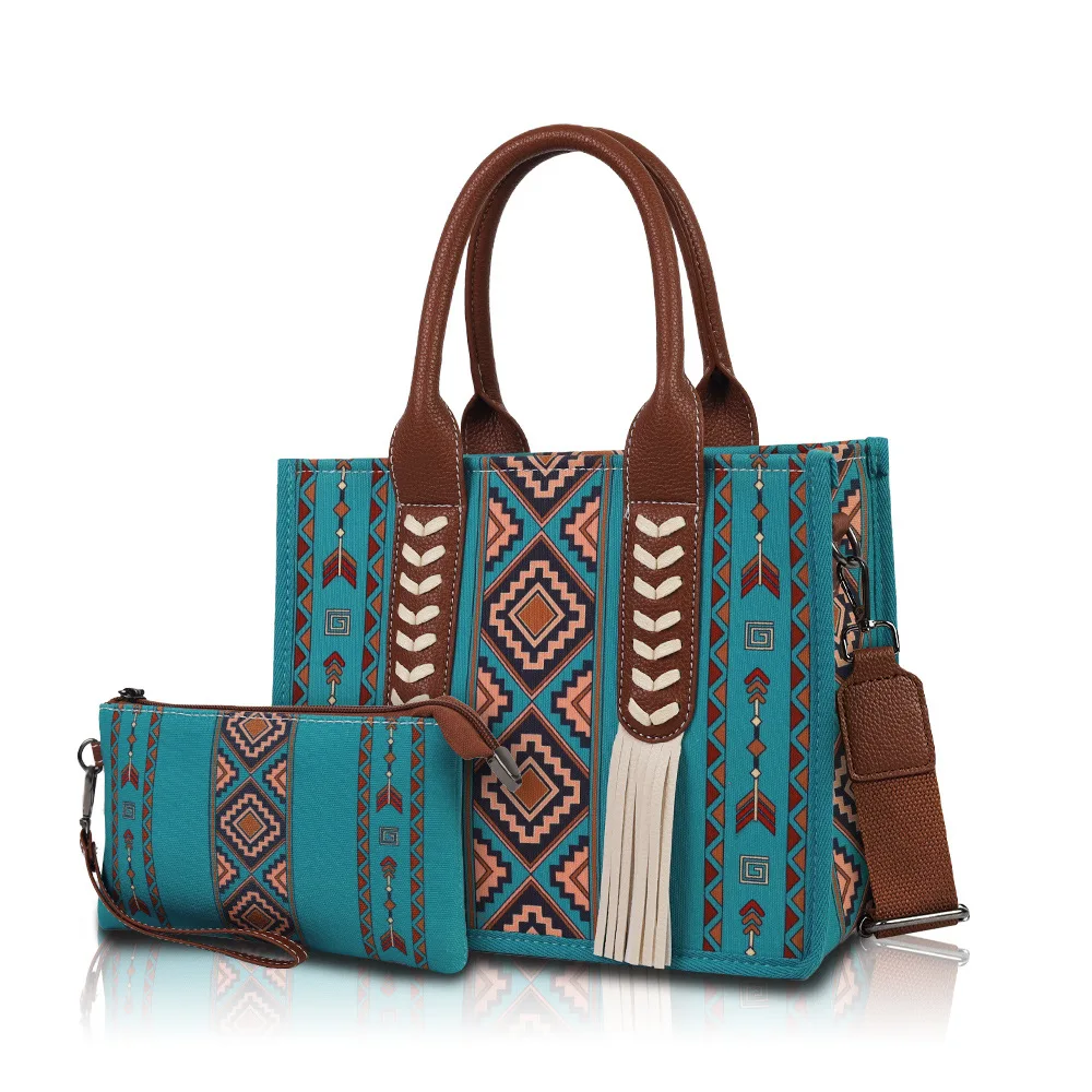 Borsa personalizzata con nappa etnica bohémien Borsa tote in tela Borsa a tracolla di grande capacità Borsa da donna Borse a tracolla a tracolla Hippie